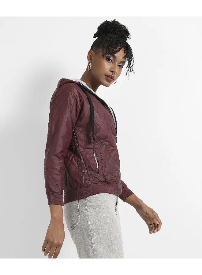 Pinacolada  Women's Brown Quilted Puffer Jacket With Angled Open Pockets for Women | Best Price UAE