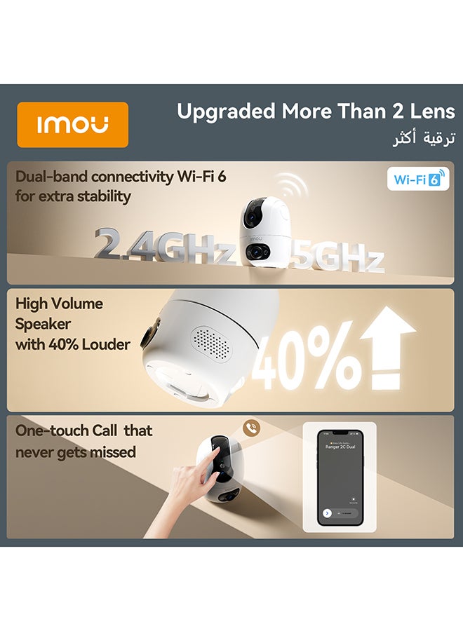 IMOU Security Camera Ranger 2C Dual 6MP Indoor CCTV Camera Dual-Band Wi-Fi 6 One-touch Call 2K & 2K Dual-Lens Smart Tracking Full-color night vision support Micro SD Card Slot (up to 512GB) - Image 4