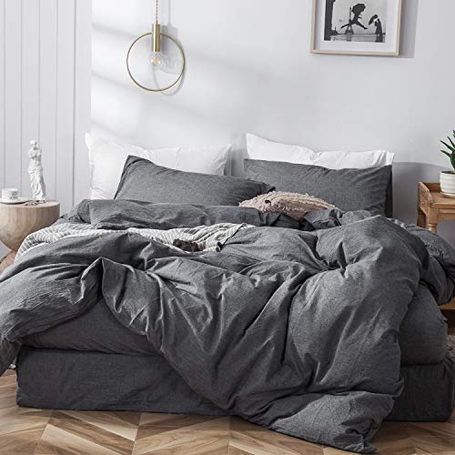MooMee Bedding Duvet Cover Set 100 Washed Cotton Linen Like Textured Breathable Durable Soft Comfy Heathered Dark Grey Palatial KingOversized King 120x98