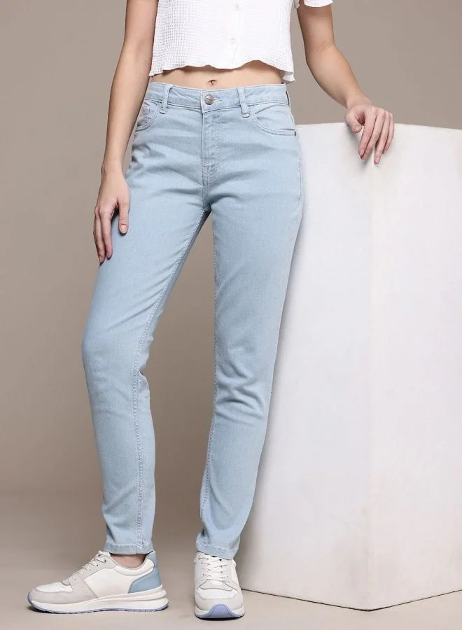 Women Slim Fit Solid Mid Rise Jeans