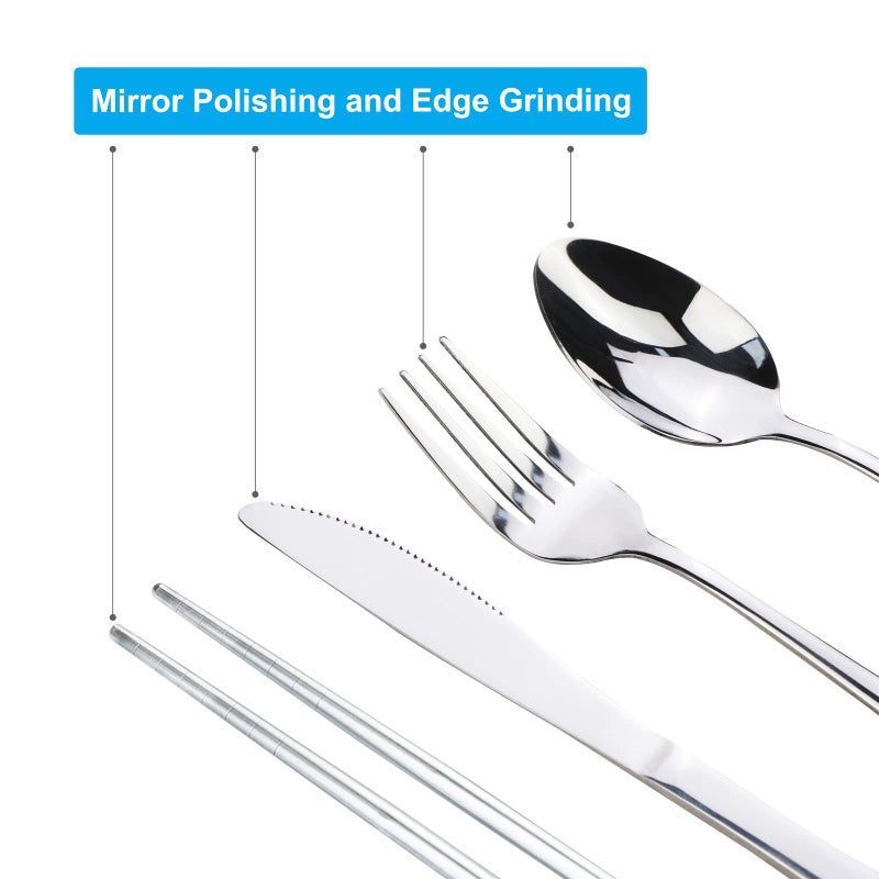lengnoyp Portable Silverware Set with Case, Lengnoyp Travel Camping Utensils Set, Premium Stainless Steel Travel Cutlery Set - Image 4