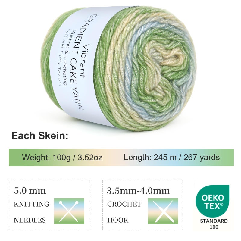 Aeelike Gradient Yarn for Crocheting, Soft OmbrÃ© Fairyland Yarn # 3 Light Weight with Vibrant Colors 6 x 100g (3.52 oz) 245m (267 Yards) for DIY Making Colorful Blanket Scarves Hat, Green Gradient - Image 4