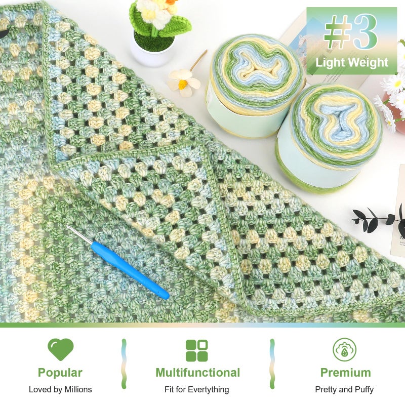 Aeelike Gradient Yarn for Crocheting, Soft OmbrÃ© Fairyland Yarn # 3 Light Weight with Vibrant Colors 6 x 100g (3.52 oz) 245m (267 Yards) for DIY Making Colorful Blanket Scarves Hat, Green Gradient - Image 3