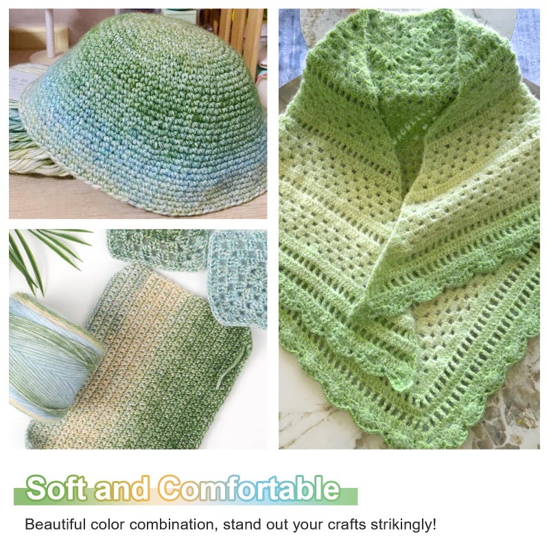 Aeelike Gradient Yarn for Crocheting, Soft OmbrÃ© Fairyland Yarn # 3 Light Weight with Vibrant Colors 6 x 100g (3.52 oz) 245m (267 Yards) for DIY Making Colorful Blanket Scarves Hat, Green Gradient - Image 2