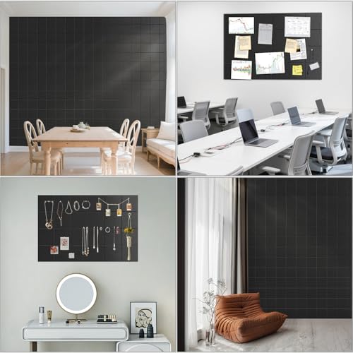 TSJ Home Large Felt Cork Board Alternative 36 x 24 Black Bulletin Board with 30 Pushpins 6 Pack Adhesive Cork Board Sound Absorbing Fabric Wall Tiles for Office Home Music Class - Image 3