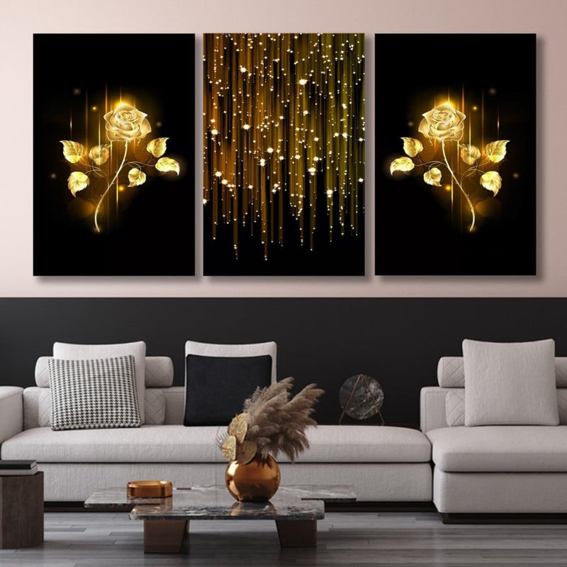 Marktna Three modern-designed canvas paintings with a hollow frame, measuring (150×70), three pieces - Image 1