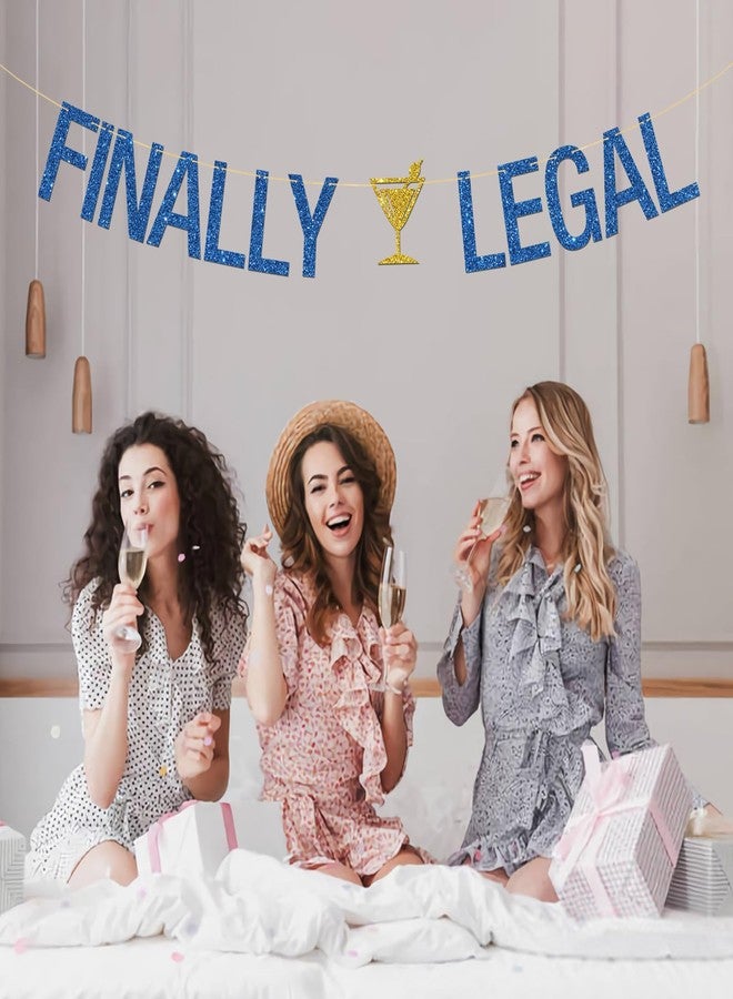 MonMon & Craft Finally Legal Banner/Boys Girls 21st Birthday Party Decor / 21 & Legal Sign 21 Years Old Birthday Party Decorations Blue Glitter - Image 4