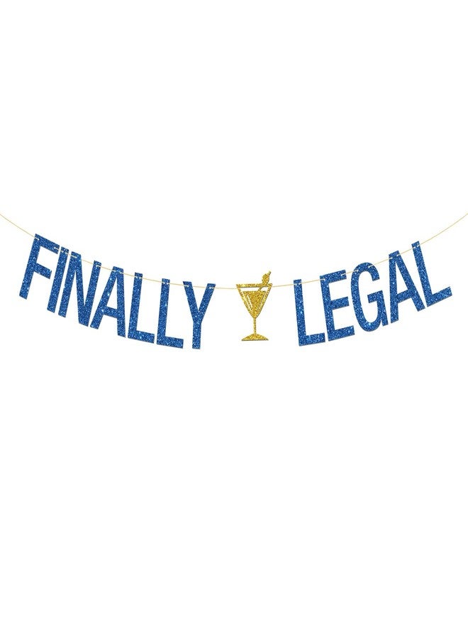 MonMon & Craft Finally Legal Banner/Boys Girls 21st Birthday Party Decor / 21 & Legal Sign 21 Years Old Birthday Party Decorations Blue Glitter - Image 1