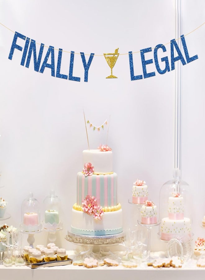 MonMon & Craft Finally Legal Banner/Boys Girls 21st Birthday Party Decor / 21 & Legal Sign 21 Years Old Birthday Party Decorations Blue Glitter - Image 3