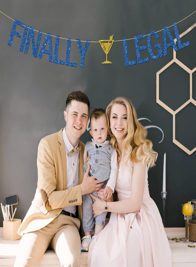 MonMon & Craft Finally Legal Banner/Boys Girls 21st Birthday Party Decor / 21 & Legal Sign 21 Years Old Birthday Party Decorations Blue Glitter - Image 5
