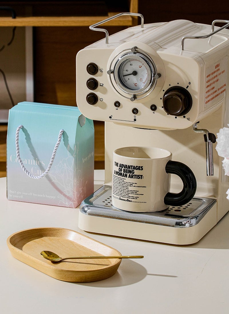 كوب سيراميك مع ملعقة، أسود بسيط على الطراز الإنجليزي، لمشروبات القهوة والشاي الباردة، آمنة للاستخدام في الميكروويف وغسالة الأطباق، 350 مل - Image 4