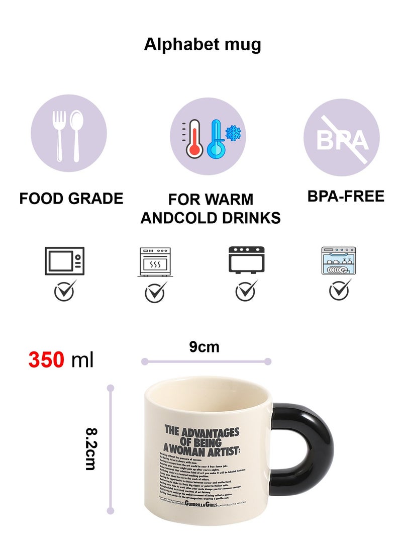 كوب سيراميك مع ملعقة، أسود بسيط على الطراز الإنجليزي، لمشروبات القهوة والشاي الباردة، آمنة للاستخدام في الميكروويف وغسالة الأطباق، 350 مل - Image 2