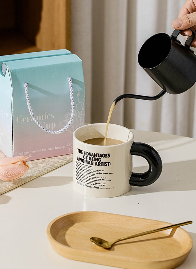 كوب سيراميك مع ملعقة، أسود بسيط على الطراز الإنجليزي، لمشروبات القهوة والشاي الباردة، آمنة للاستخدام في الميكروويف وغسالة الأطباق، 350 مل - Image 3