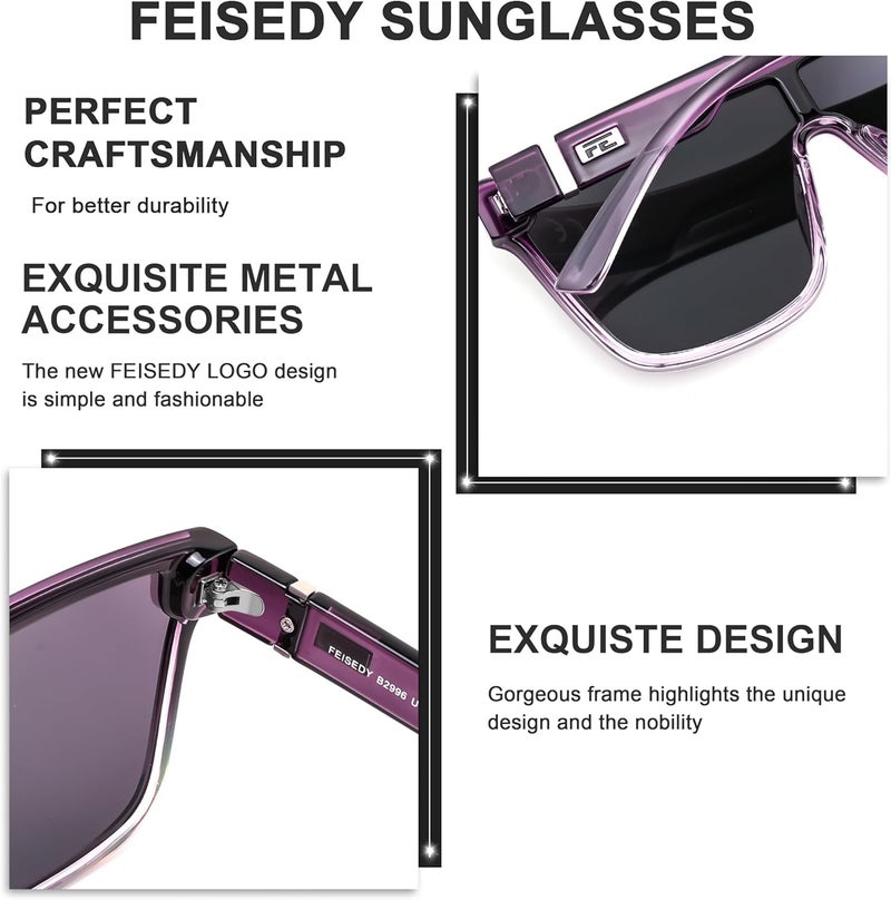 FEISEDY Fashion Flat Top Sunglasses Trendy Oversized Square Shades Women Men UV400 B2996 - Image 3