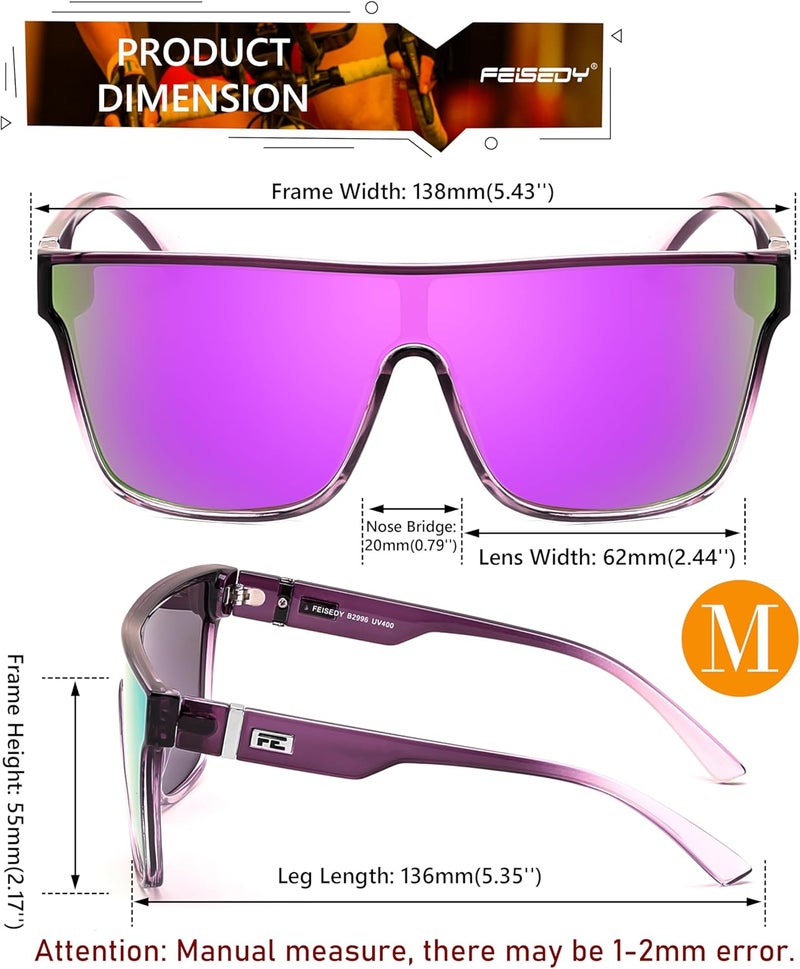 FEISEDY Fashion Flat Top Sunglasses Trendy Oversized Square Shades Women Men UV400 B2996 - Image 5