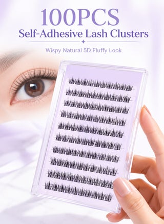 100PCS Mink Hair Eyelash Clusters, 0.05mm Ultra Thin Clear Band Self-Adhesive Lash Clusters, No Glue Needed Reusable Wispy Natural 5D Fluffy Lashes for Beginners, Zero Pressure Invisible Band Black - view 3