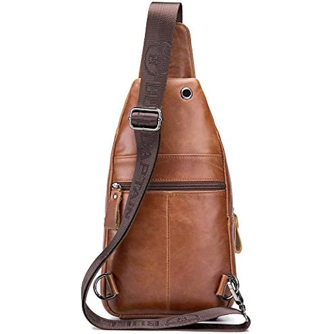 BULLCAPTAIN Mens Leather Crossbody Bag Shoulder Sling Bag Casual Daypacks Chest Bags for Travel Hiking Backpacks - Image 2