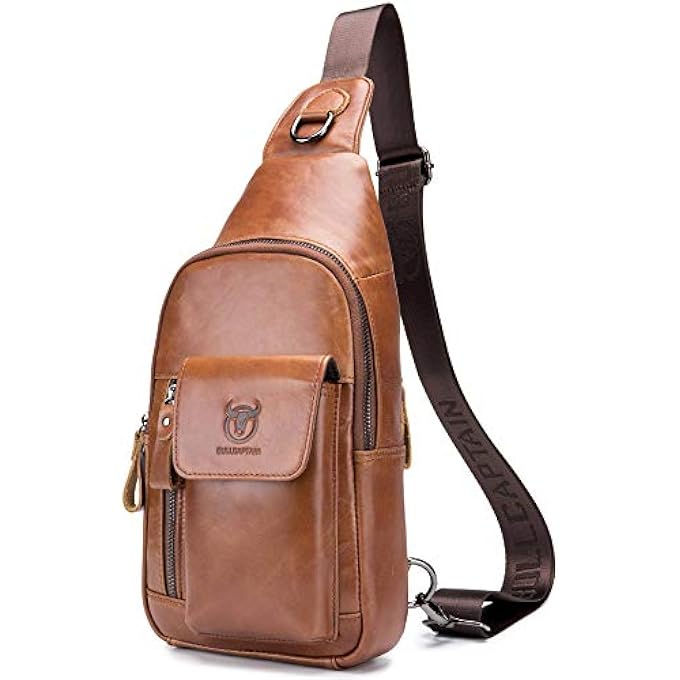 BULLCAPTAIN Mens Leather Crossbody Bag Shoulder Sling Bag Casual Daypacks Chest Bags for Travel Hiking Backpacks - Image 1