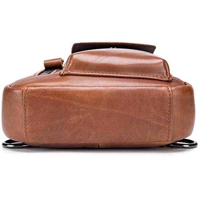 BULLCAPTAIN Mens Leather Crossbody Bag Shoulder Sling Bag Casual Daypacks Chest Bags for Travel Hiking Backpacks - Image 3