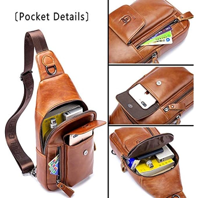 BULLCAPTAIN Mens Leather Crossbody Bag Shoulder Sling Bag Casual Daypacks Chest Bags for Travel Hiking Backpacks - Image 4