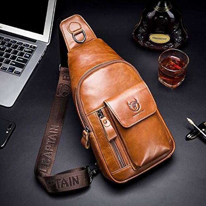BULLCAPTAIN Mens Leather Crossbody Bag Shoulder Sling Bag Casual Daypacks Chest Bags for Travel Hiking Backpacks - Image 5