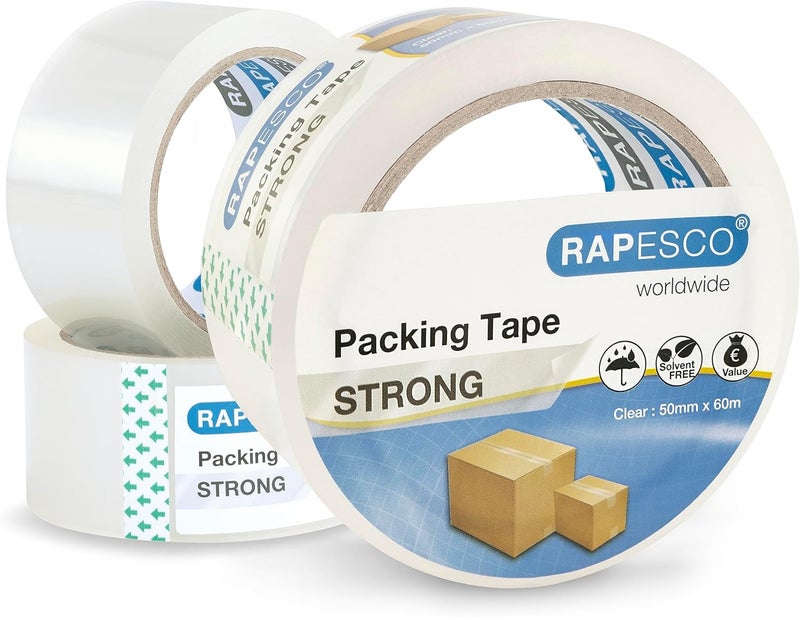 رابيسكو Rapesco 1751 شريط تغليف قوي 50 مم × 60 م، شفاف، عبوة من 3 - Image 1