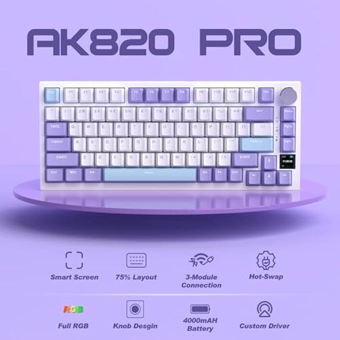 rayihni AJAZZ AK820 PRO GASKET MECHANICAL KEYBOARD HOT-SWAPPABLE BT/2.4G/CABLE|4000MAH|TFT SCREEN|SOUTH-FACING RGB|VOLUME CONTROL FOAM FOR WIN/MAC/PC - Image 2