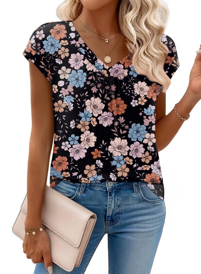 zeagoo Womens Tops Short Sleeve V Neck Shirts Summer Dressy Casual Business Clothes Work Blouses Fashion Clothing Outfits - Image 1