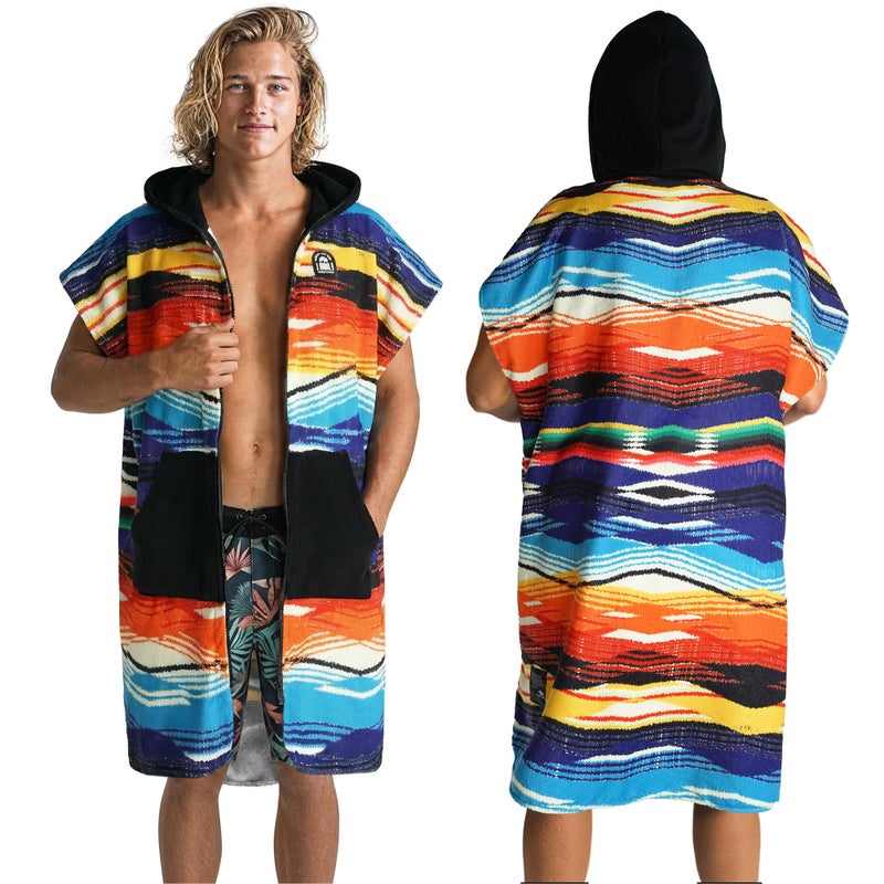 Pilotfish Surf Poncho Changing Robe Towel - Hooded, Zippered Towel Poncho for Beach, Surfing, Swimming | 2 Front Pockets, Machine Washable, (Serape, Large) - Image 1