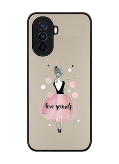 Stylizedd جراب أسود متين بحافة لهاتف Huawei Nova Y70 جراب رفيع وناعم بحواف مطاطية مرنة ومضاد للسقوط مع غطاء TPU جل رفيع - Love Yourself  - Image 1