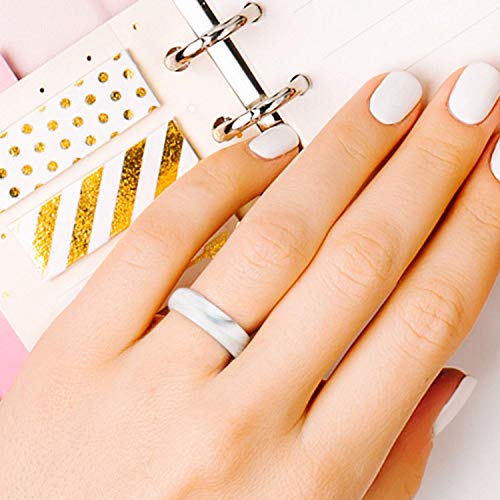 ROQ Silicone Rubber Wedding Ring for Women, Dome Solid Glitter & Metallic, Rubber Wedding Band, 5.5mm Wide 2mm Thick, 4 Pack, Marble White-Black, Marble White-Rose Gold, Black, Rose Gold, Size 5 - Image 5