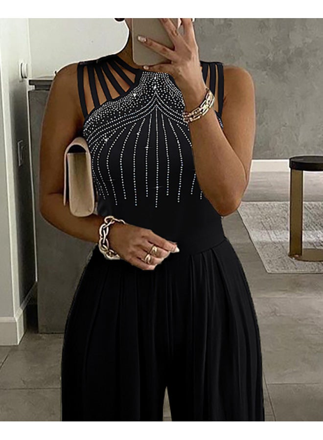 European And American  Brick Wide-leg Jumpsuit Waist-studded One-piece Dress Solid Color Summer Dress