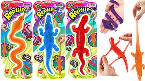 JaRu Super Stretchy Sticky Reptiles Snake Lizard Alligator 3 Units Assorted by JARU Prank Squishy Sticky Toy Party Favors Toy for Kids Pinata Filler Bulk Toys Snap Hand Like Fidget Toy 4293A - Image 1