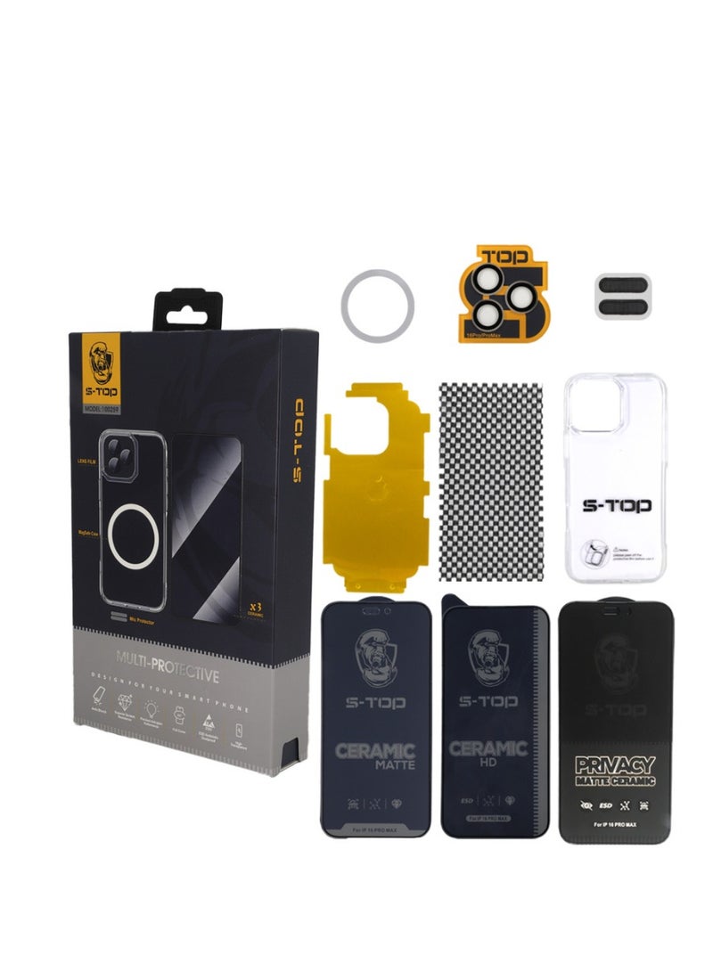 اس-توب بكج الحماية الكاملة الجديد لـ آيفون 16  مع كفر يدعم الشحن اللاسلكي (MagSafe) و مسكة بتصميم رائع وفريد للجراب حماية كاملة لجهازك ضد الخدوش والسقوط (10in1)البكج الأصلي من S-TOP - Image 2
