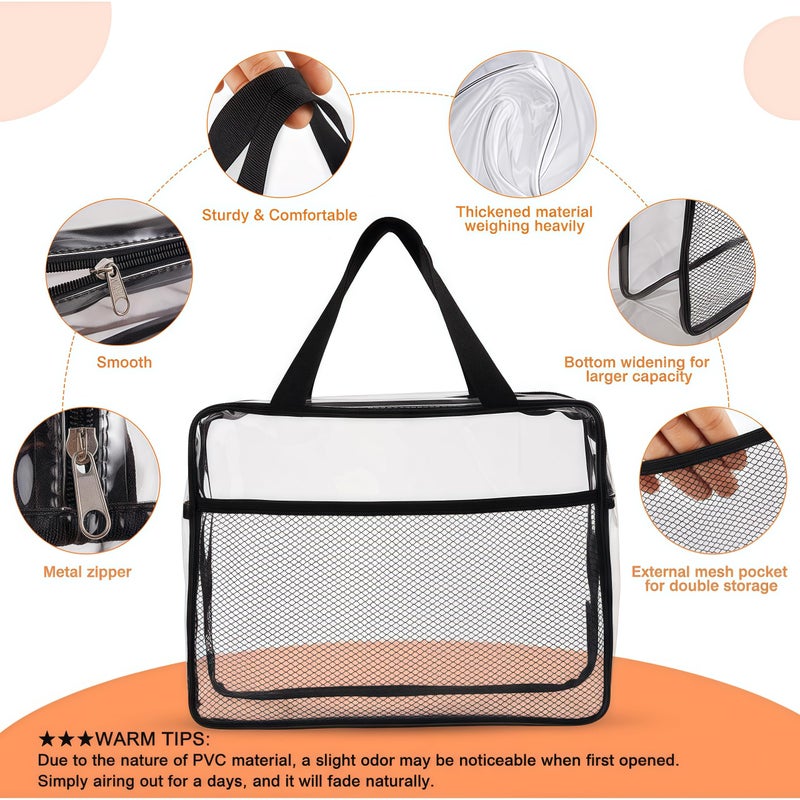 XEWEA Large Small Clear Travel Toiletry Bags with Handles & Pocket for Men Women, 3PCS TSA Approved Transparent Makeup Bag,Waterproof PVC Quart Organizer with Zipper for Toiletries Airline Essentials - Image 3