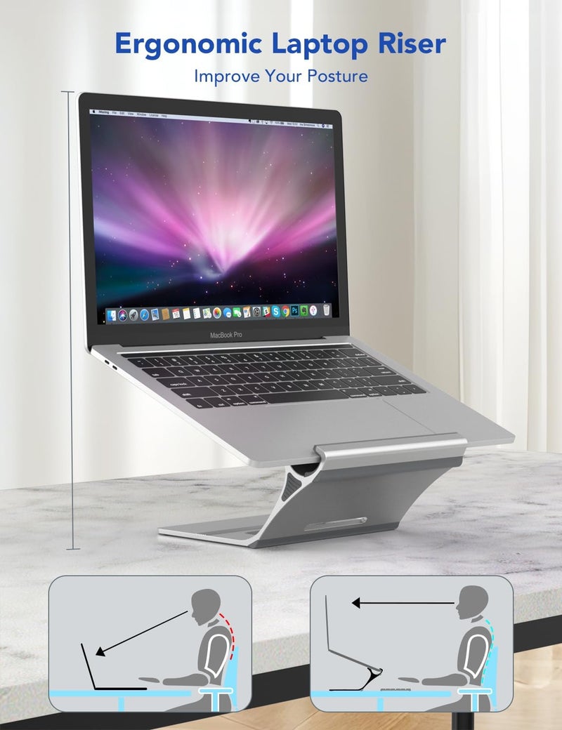 PHOCAR Aluminium Laptop Stand for Desk, 2-in-1 Design, Veritical Laptop Holder & Laptop Riser, One-Piece Design, No Screws or Hinges, Compatible with All the Laptops, Especially for Heavy Devices - Image 2