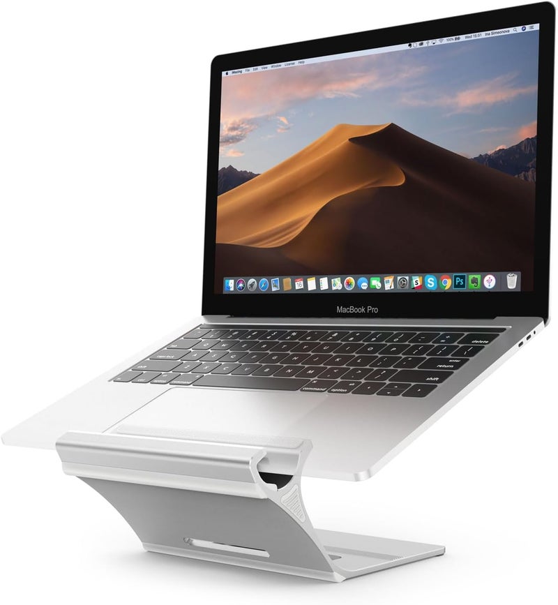 PHOCAR Aluminium Laptop Stand for Desk, 2-in-1 Design, Veritical Laptop Holder & Laptop Riser, One-Piece Design, No Screws or Hinges, Compatible with All the Laptops, Especially for Heavy Devices - Image 1
