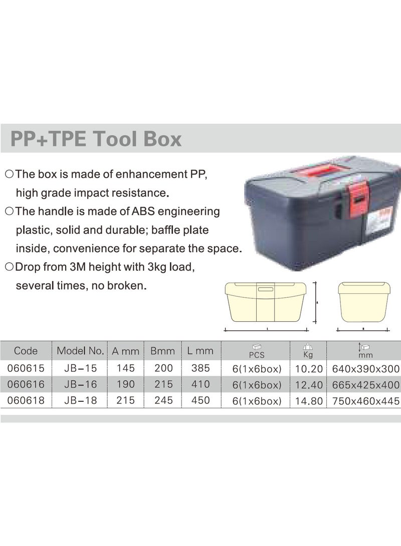 jetechtool Jetech 16-Inch Tool Box, Plastic Storage Toolbox, Multi-Function Organizer with Tray, Polypropylene Plastic Tools Box with Heavy Duty ABS Handle - JB-16 - Image 3