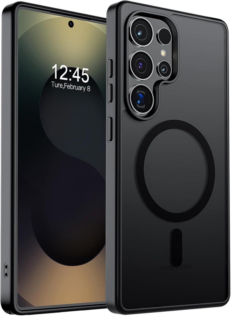 جراب سامسونج جالاكسي S25 ألترا مغناطيسي بلون أسود مطفي، غطاء هاتف S25 Ultra متوافق مع خاصية ماج سيف، شفاف بلمسة مطفية مقاوم للصدمات والخدوش، نحيف وخفيف الوزن بحماية عسكرية (أسود مطفي) - Image 1