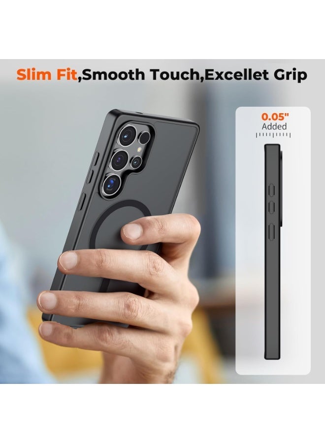 جراب سامسونج جالاكسي S25 ألترا مغناطيسي بلون أسود مطفي، غطاء هاتف S25 Ultra متوافق مع خاصية ماج سيف، شفاف بلمسة مطفية مقاوم للصدمات والخدوش، نحيف وخفيف الوزن بحماية عسكرية (أسود مطفي) - Image 2