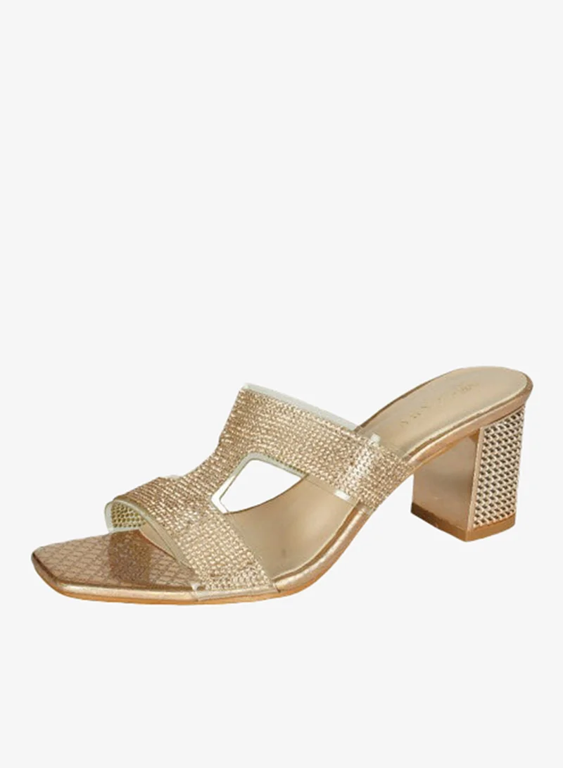Zayna Gold 221-76 Zayna Ladies  High Block Heel Slip on 15C1596-10 Gold for Women | Best Price UAE
