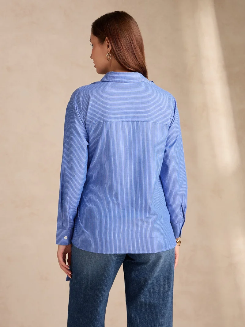 Outzidr  Blue Side Knot Detailing Shirt for Women | Best Price UAE
