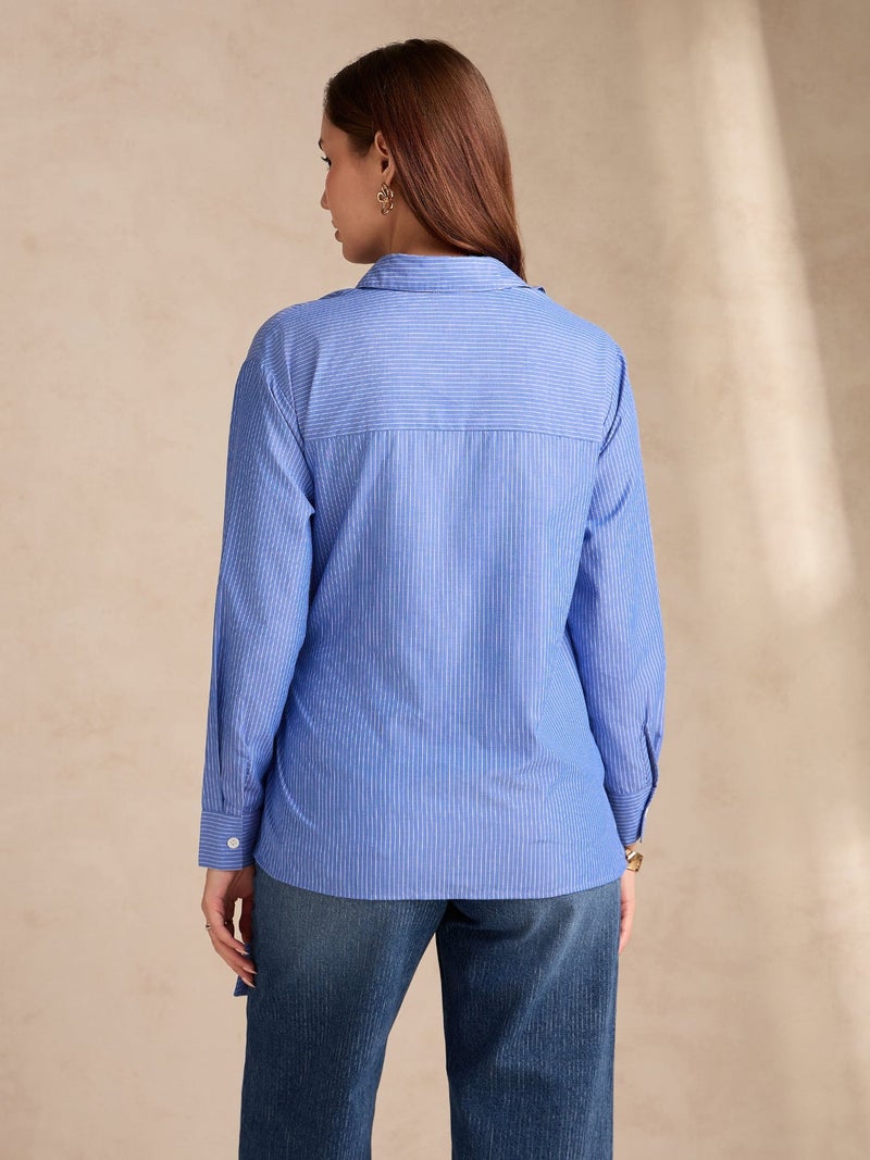 OUTZIDR Blue Side Knot Detailing Shirt - Image 4