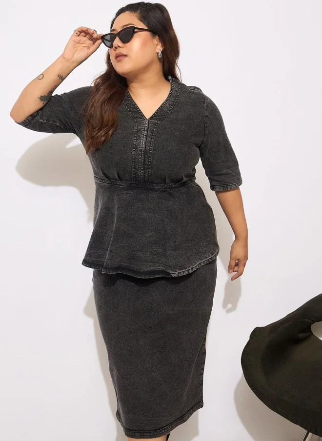 ساسافراس فستان ميدي دينم نسائي بكسرات