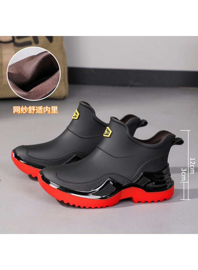 Fashionable Men's Short-tube Non-slip Rain Boots, Wear-resistant, Easy To Wear, Lightweight, Non-slip, Durable, Suitable For Kitchen Work, Integrated Rain Shoes, Rubber Shoes