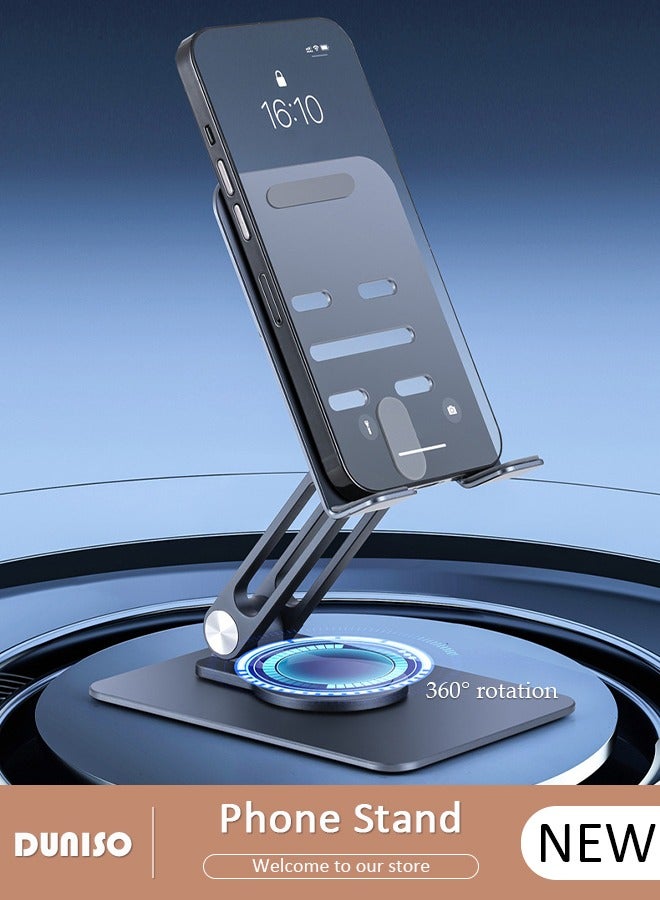 DUNISO Foldable Phone Stand 360° rotation base for Desk Height Adjustable Cell Phone Holder Portable Cellphone Cradle Desktop Dock for iPhone iPad Smartphone  - Image 1