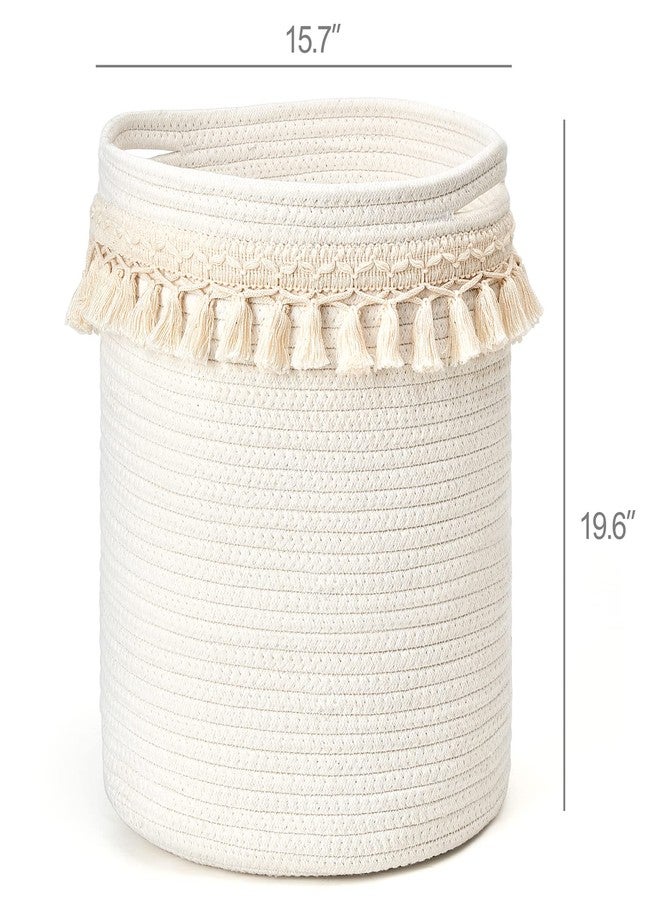 Mkono Macrame Decorative Cotton Rope Basket Boho Nursery Decor Small Cute Woven Tassel Closet Storage Bins Organizer for Baby Toys,Magazines, Potted Plants Cover,Living Room,Bedroom, 15.7"x19.6" - Image 5