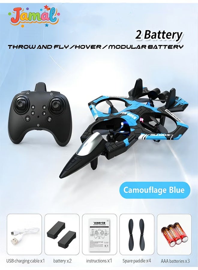 Jamal Toy Drone,Remote Control Aircraft,RC Quadcopter, 2 Batteries, Altitude Hold, 360° Flips, One-Key Takeoff/Landing, Cool LED Lights, Rechargeable, Long Flight Time, 3 Speed Modes, Circle Fly Mode, for Kids, Beginners, Boys and Girls, Toy Gift,RC Fighter Jet - Image 1