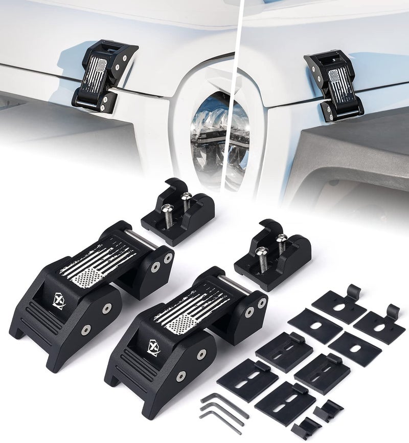 Xprite Aluminum Hood Latches with Retro Flag Adjustable Hood Latch Catches Kit Compatible with 20072018 Jeep Wrangler JK JKU 20182025 Jeep Wrangler JL JLU 2020 Gladiator JT 1 Pair