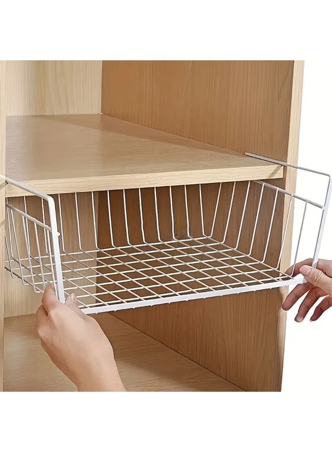Black Metal Hanging Basket Shelves Space Saving Storage Organizer For Kitchen Dorm Desk - Image 2